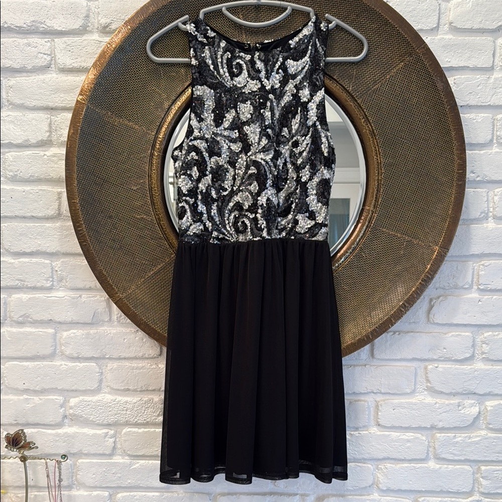 Miss Selfridge Black and Silver Sequin Mini Dress